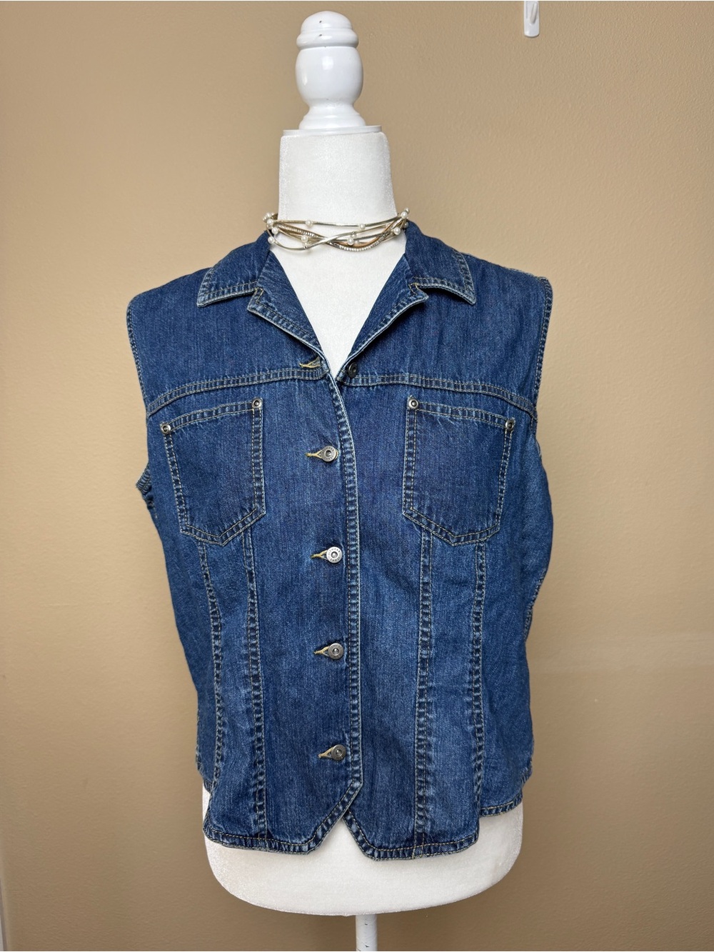 Vintage Liz Claiborne Jean Button Vest Top Large Cotton 90s Y2K